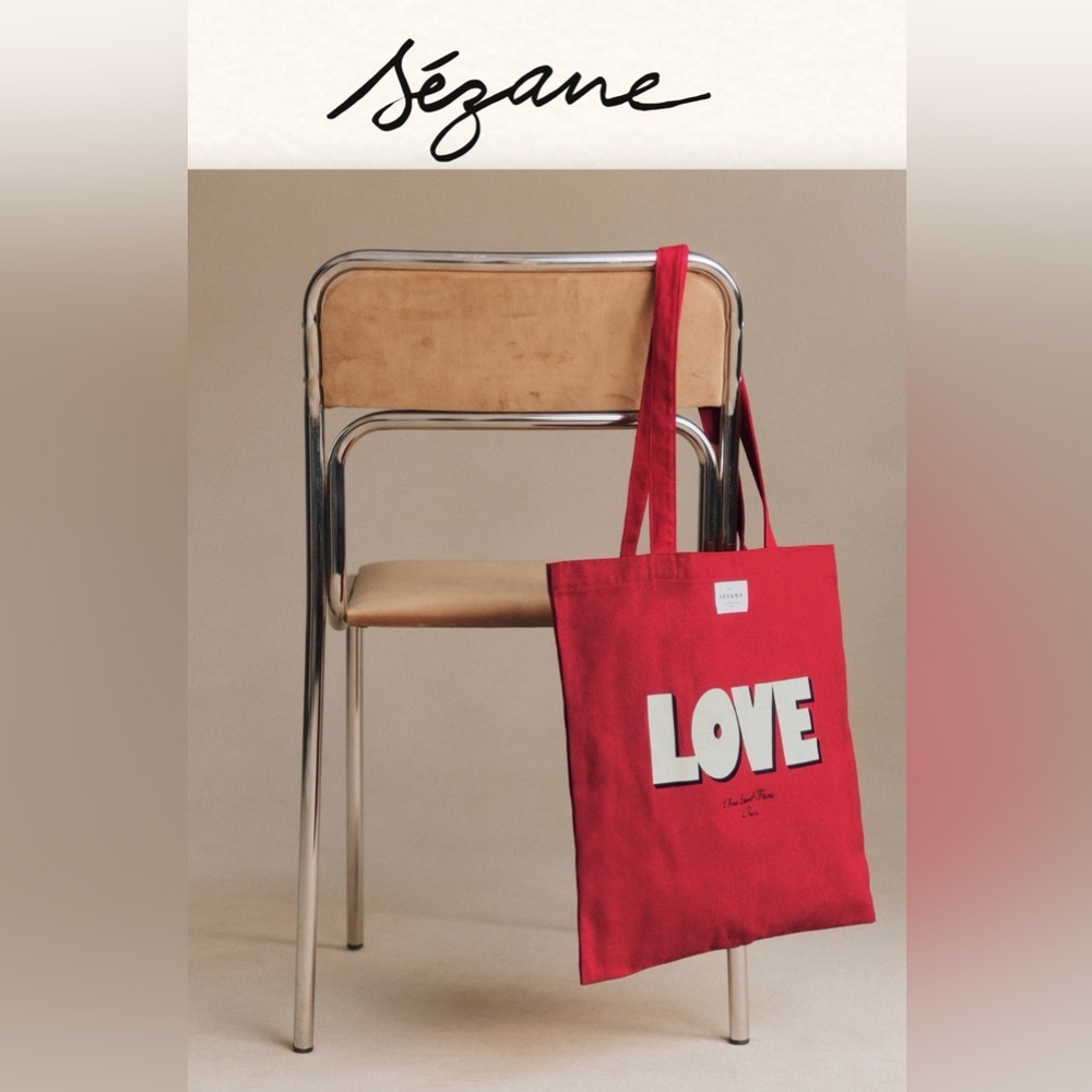NEW Sezane LOVE Red Cotton French Tote Bag
